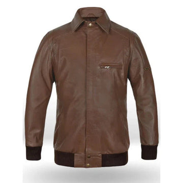 Men's Brown Vortex Leather Bomber Jacket