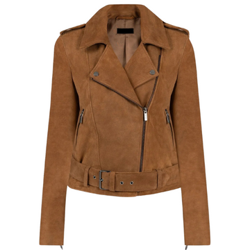 Women's Tan Suede Leather Biker Jacket