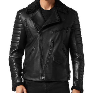 Men's Armored Shearling Motorcycle Jacket