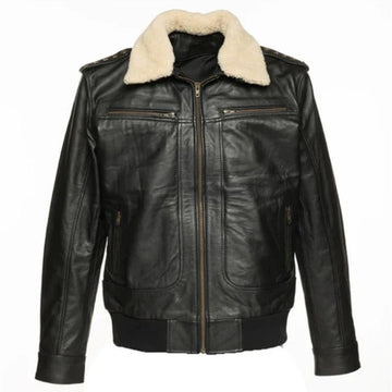 Men's Black Alaric Shearling Collar Bomber Jacket