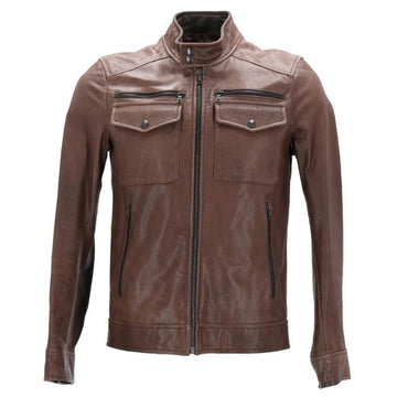 Men’s Brown Leather Zip-Up Jacket