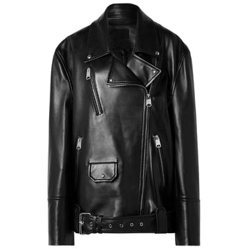 Women's Oversized Black Leather Biker Jacket