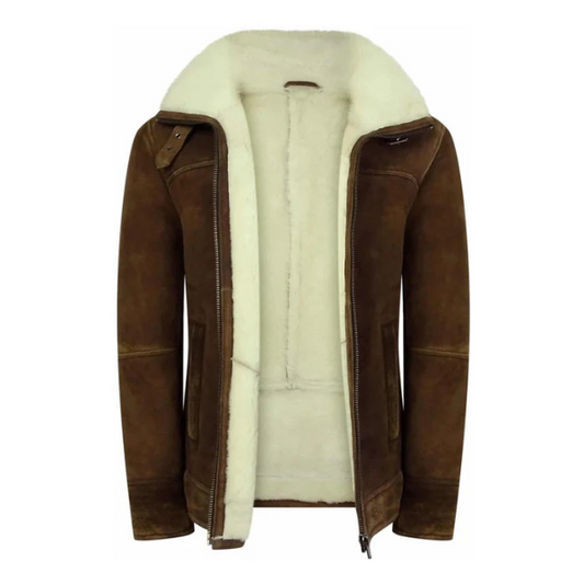 Men’s Tan-Brown Shearling Suede Leather Jacket