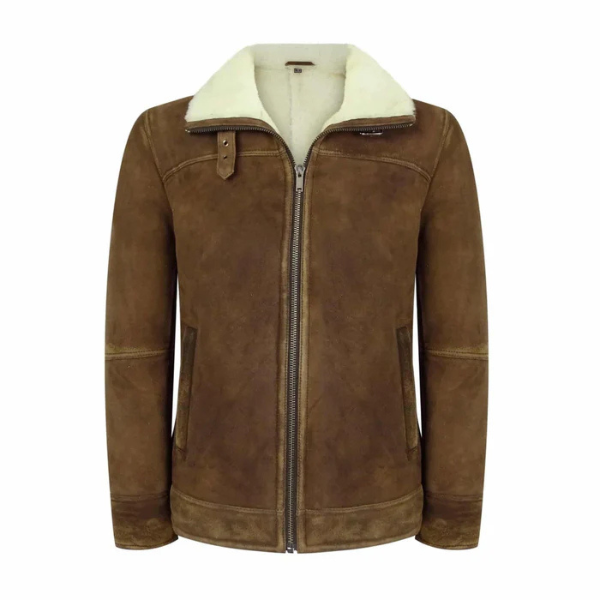 Men’s Tan-Brown Shearling Suede Leather Jacket