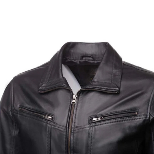 Men's Black Bomber Style Leather Jacket