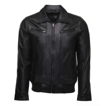 Men's Black Bomber Style Leather Jacket