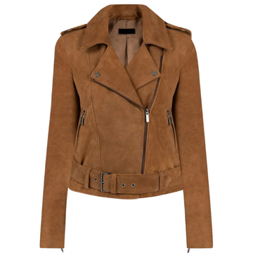 Women's Tan Suede Leather Biker Jacket