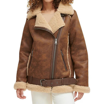 Women's Waxed Sherpa Fur Leather Jacket