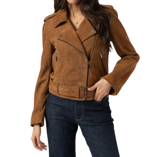 Women's Tan Suede Leather Biker Jacket