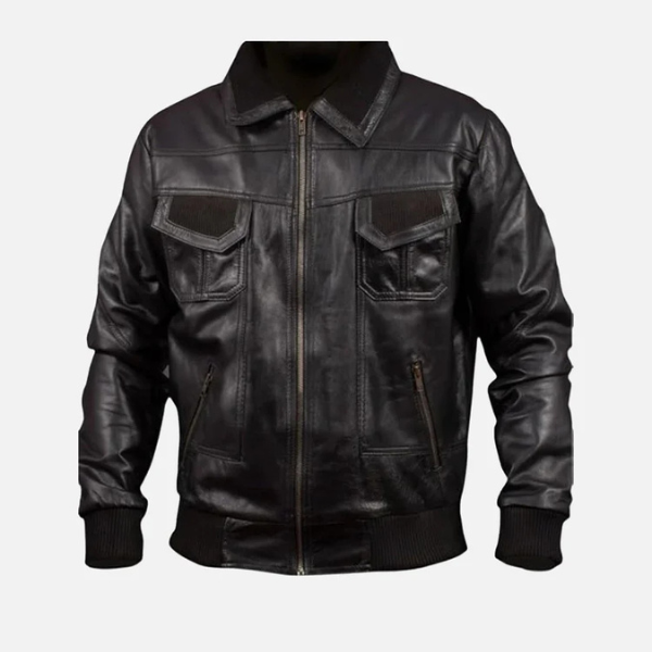 Men’s Classic MA-2 Aviator Black Bomber Leather Jacket