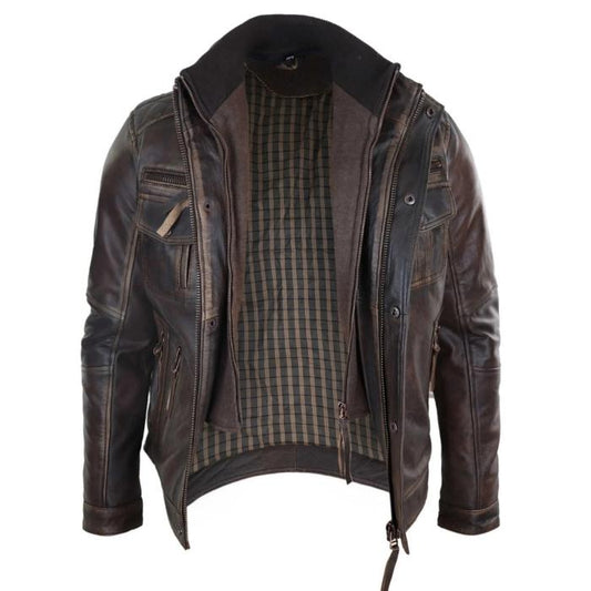 Heritage Distressed Leather Military Biker Jacket