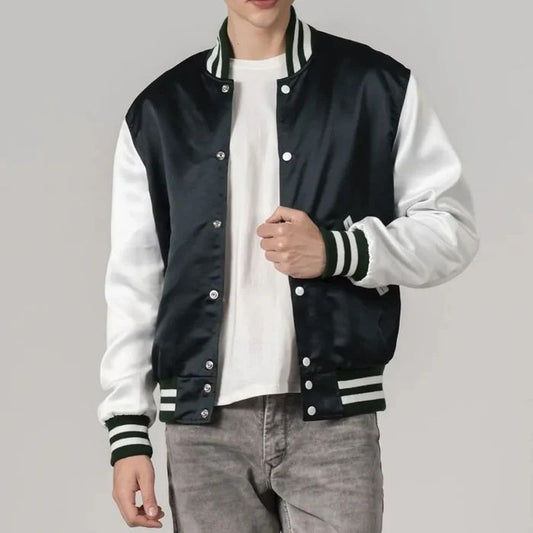 Emerald Green Satin And White Sleeves Jacket