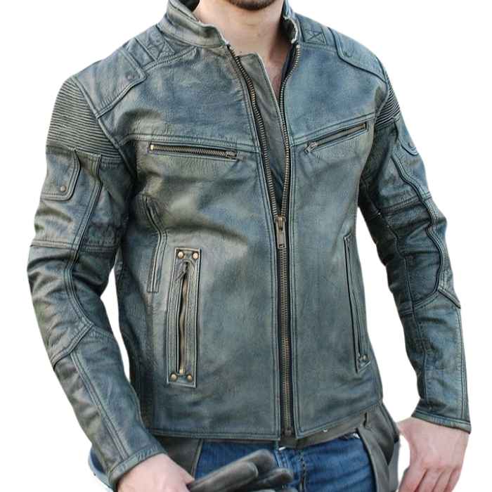 Men's Vintage Gray Zippered Vent Biker Jacket