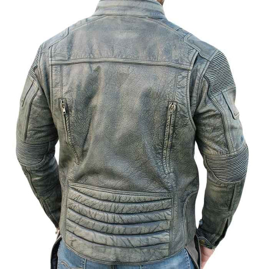 Men's Vintage Gray Zippered Vent Biker Jacket