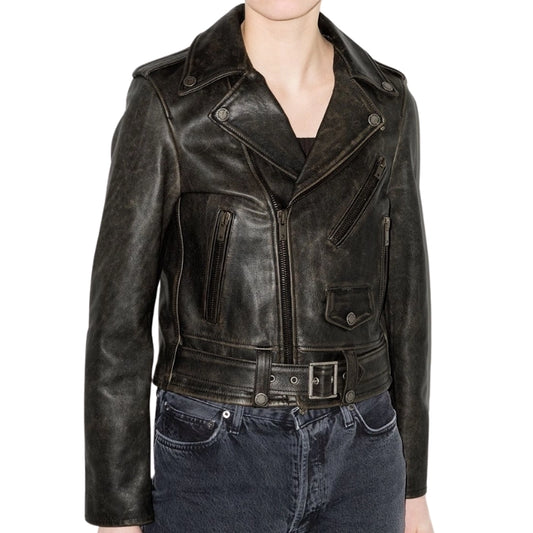 Handmade Distressed Leather Biker Jacket