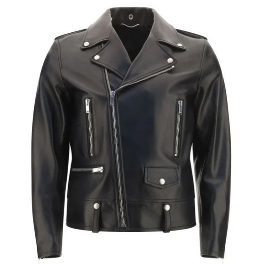 Iconic Black Leather Biker Jacket High-Fashion Appeal