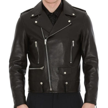 Iconic Black Leather Biker Jacket High-Fashion Appeal