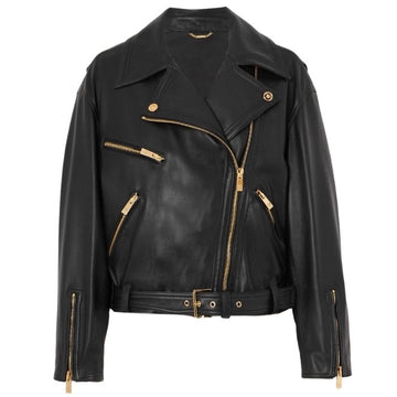 Luxury-Inspired Women's Belted Biker Jacket