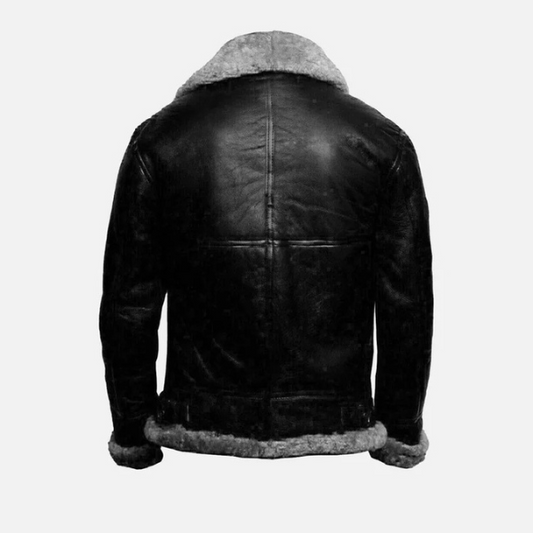 Men’s B3 Black Shearling Aviator Leather Jacket