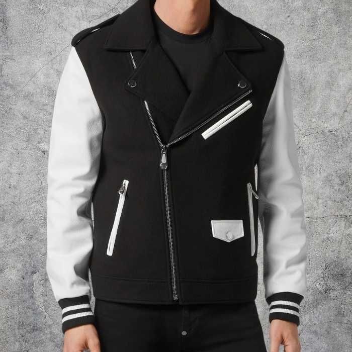 Men's Wool and Leather Varsity Biker Jacket
