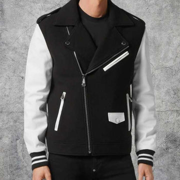 Men's Wool and Leather Varsity Biker Jacket